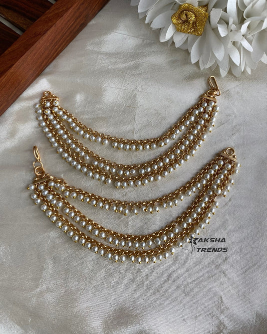 Bridal earchain maati -3 layer pearl Aksha Trends