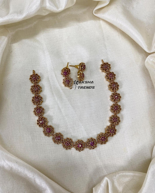 Zircon diamond floral necklace Aksha Trends