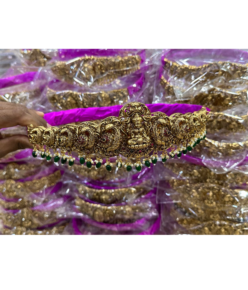 Temple bridal hipbelt -Premium Gold Pearl Aksha Trends