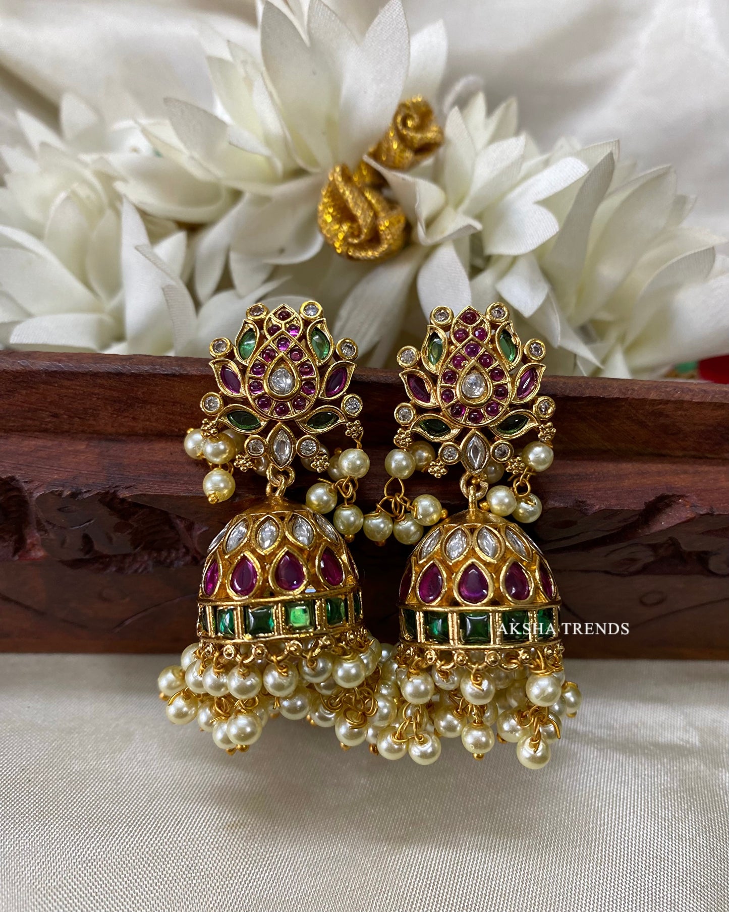 Lotus kemp jhumkas -Multi Aksha Trends