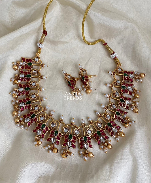 Lotus Necklace with pearls -Ruby Aksha Trends