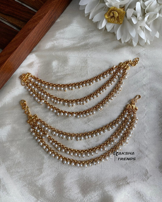 Antque Bridal earchain maati -3 layer pearl Aksha Trends