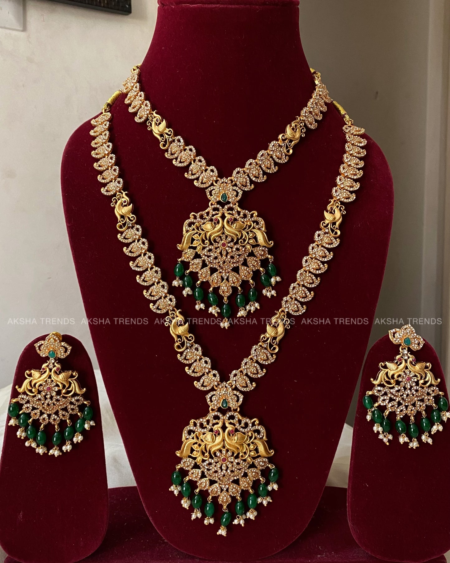 Peacock stone bridal combo -Green Aksha Trends