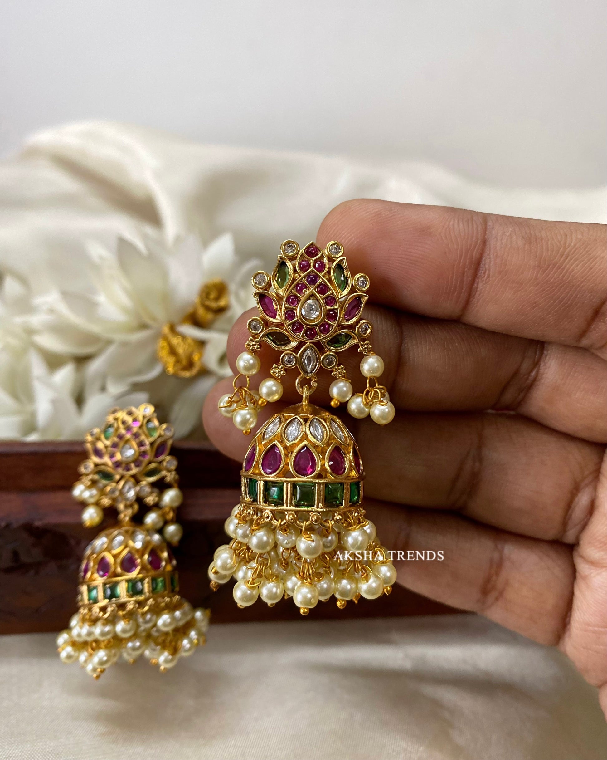 Lotus kemp jhumkas -Multi Aksha Trends