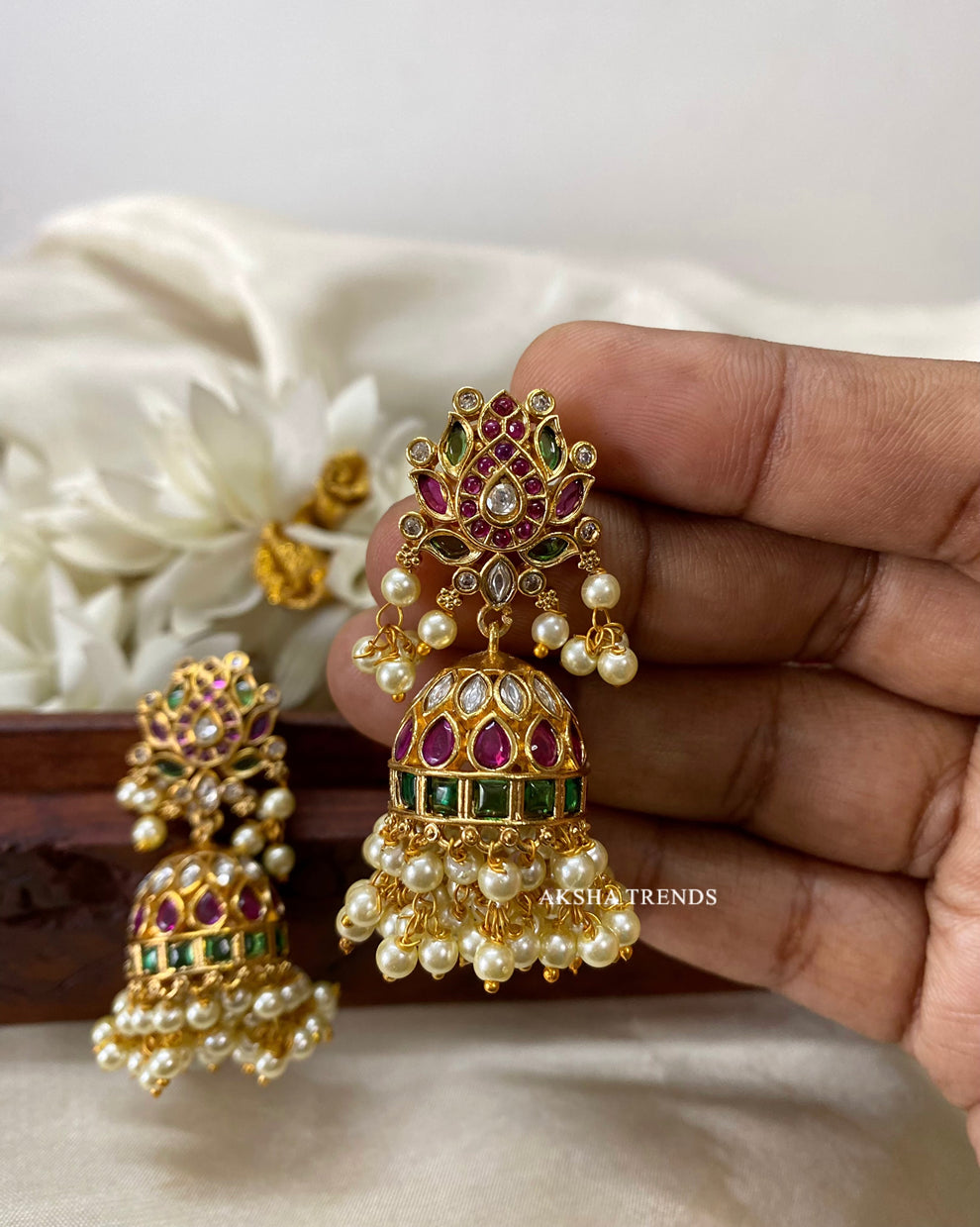 Lotus kemp jhumkas -Multi Aksha Trends 