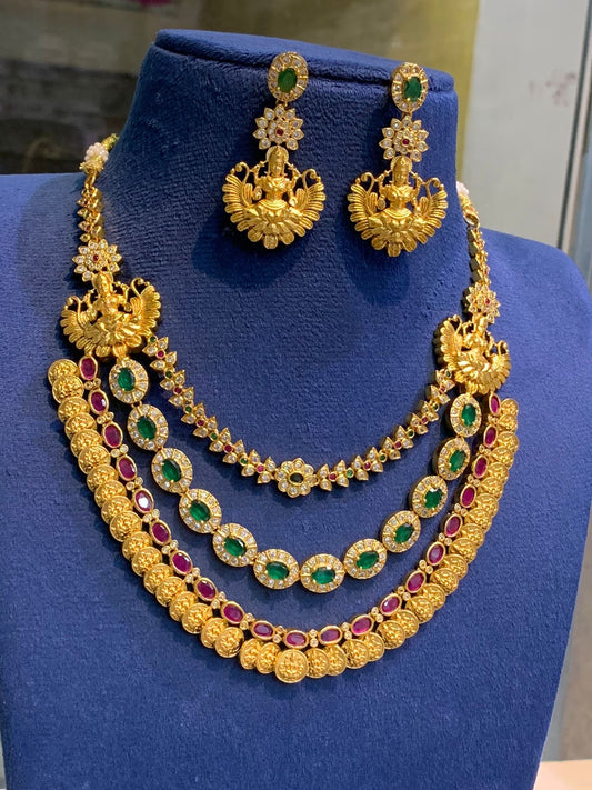 3 layer grand bridal necklace Aksha Trends