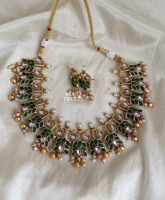 Lotus Necklace with pearls -Green Aksha Trends