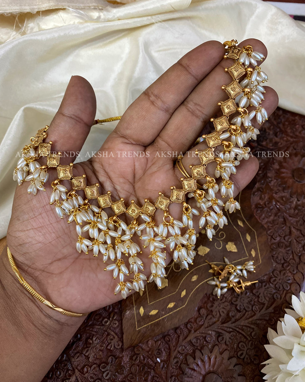 Rice pearl Guttapusalu Necklace Aksha Trends 