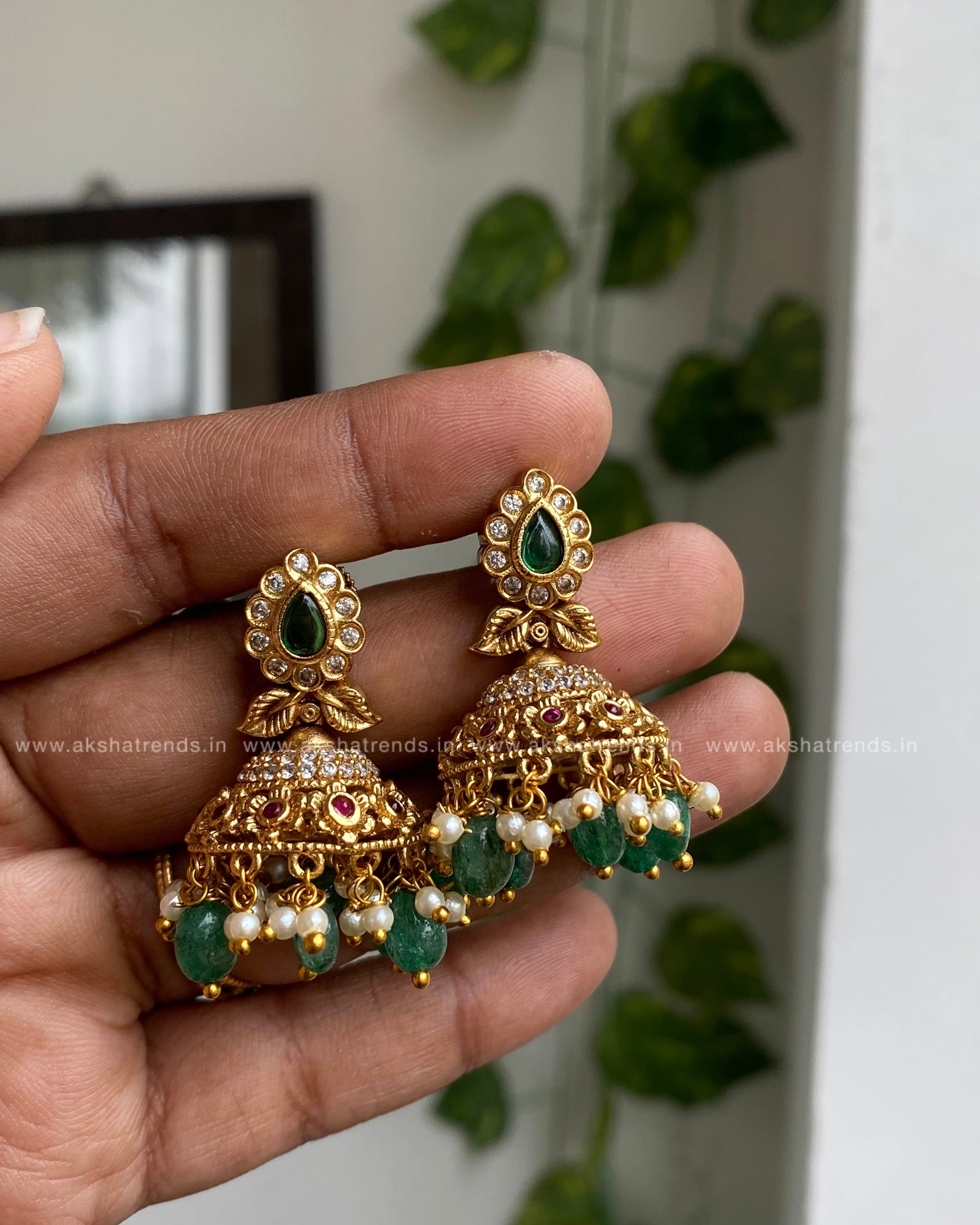 Bridal jhumka green Aksha Trends