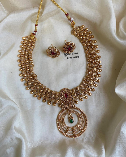 Golden Antique Necklace Aksha Trends