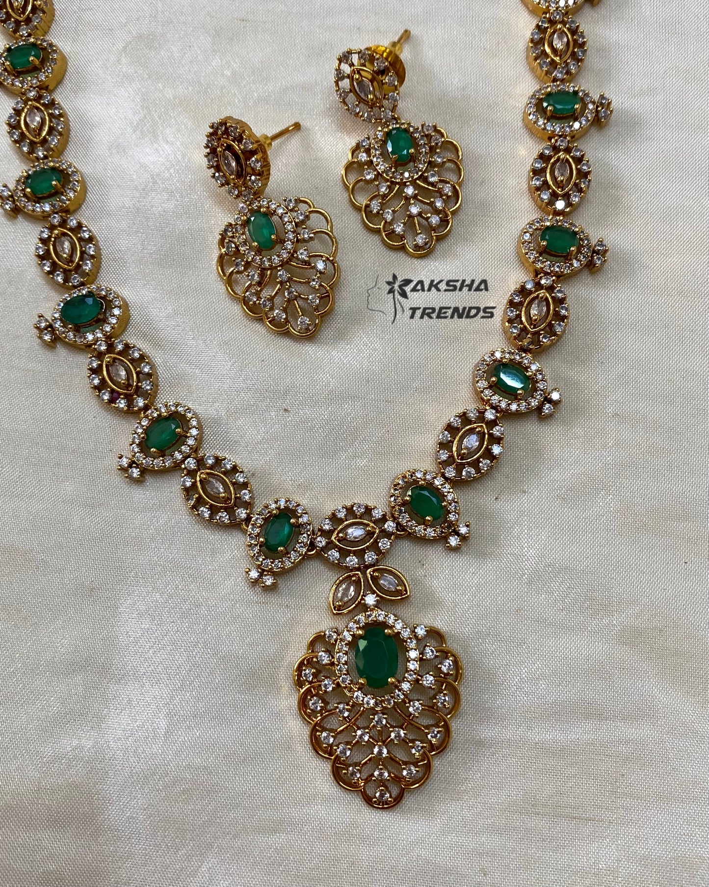 Floral diamond haram -Green Aksha Trends