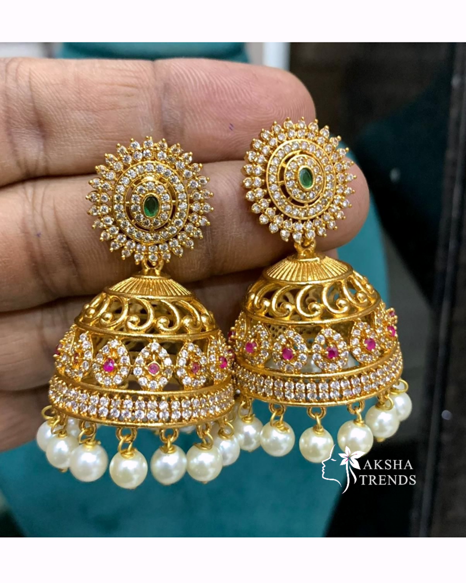 Big Premium American diamond jhumkas Aksha Trends