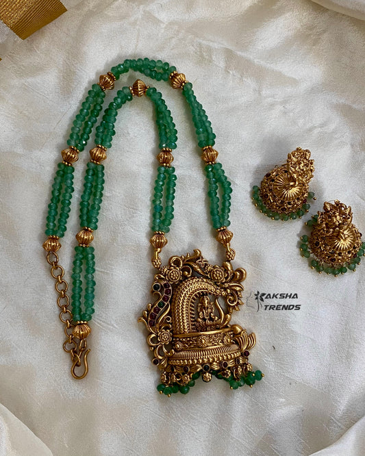 Lakshmi pendant -mint green beads Aksha Trends