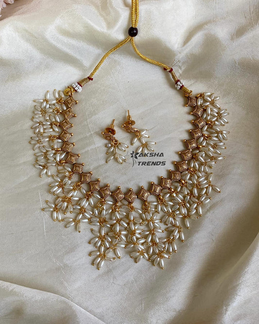 Rice pearl Guttapusalu Necklace Aksha Trends