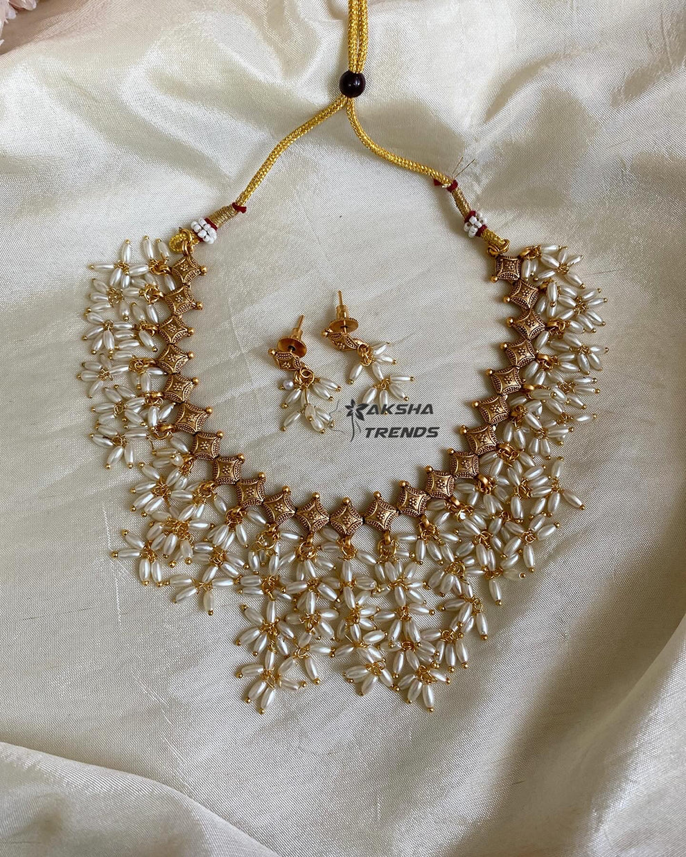 Rice pearl Guttapusalu Necklace Aksha Trends 