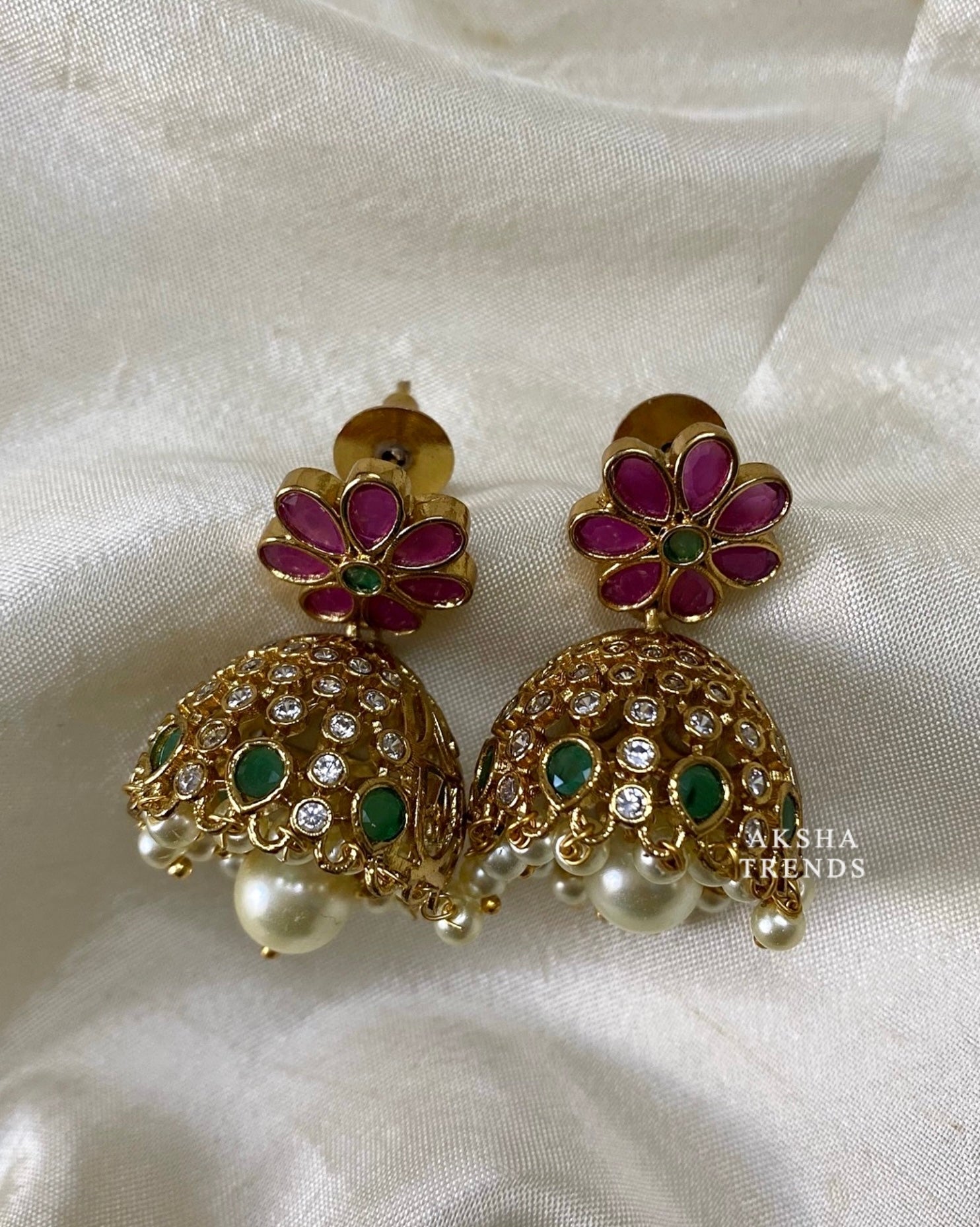 Floral diamond jhumka Aksha Trends