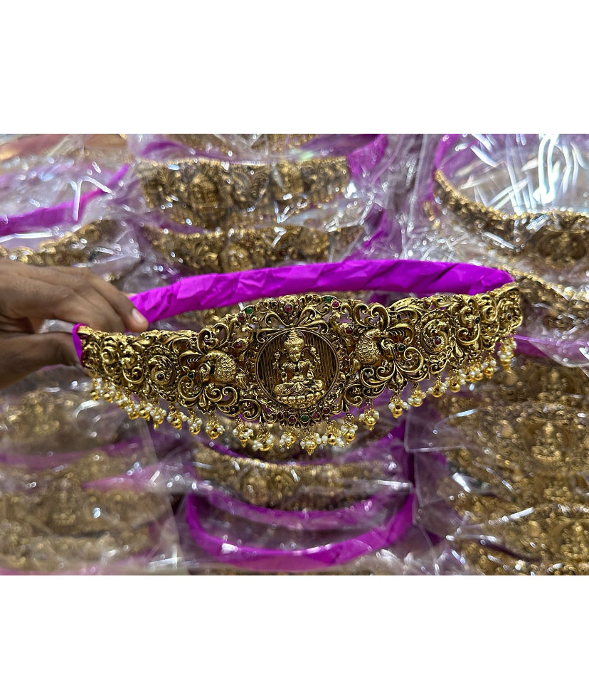 Temple bridal hipbelt -Premium Gold Pearl Aksha Trends