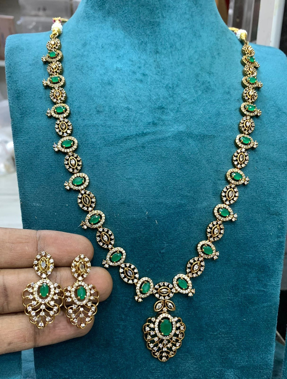 Floral diamond haram -Green Aksha Trends 