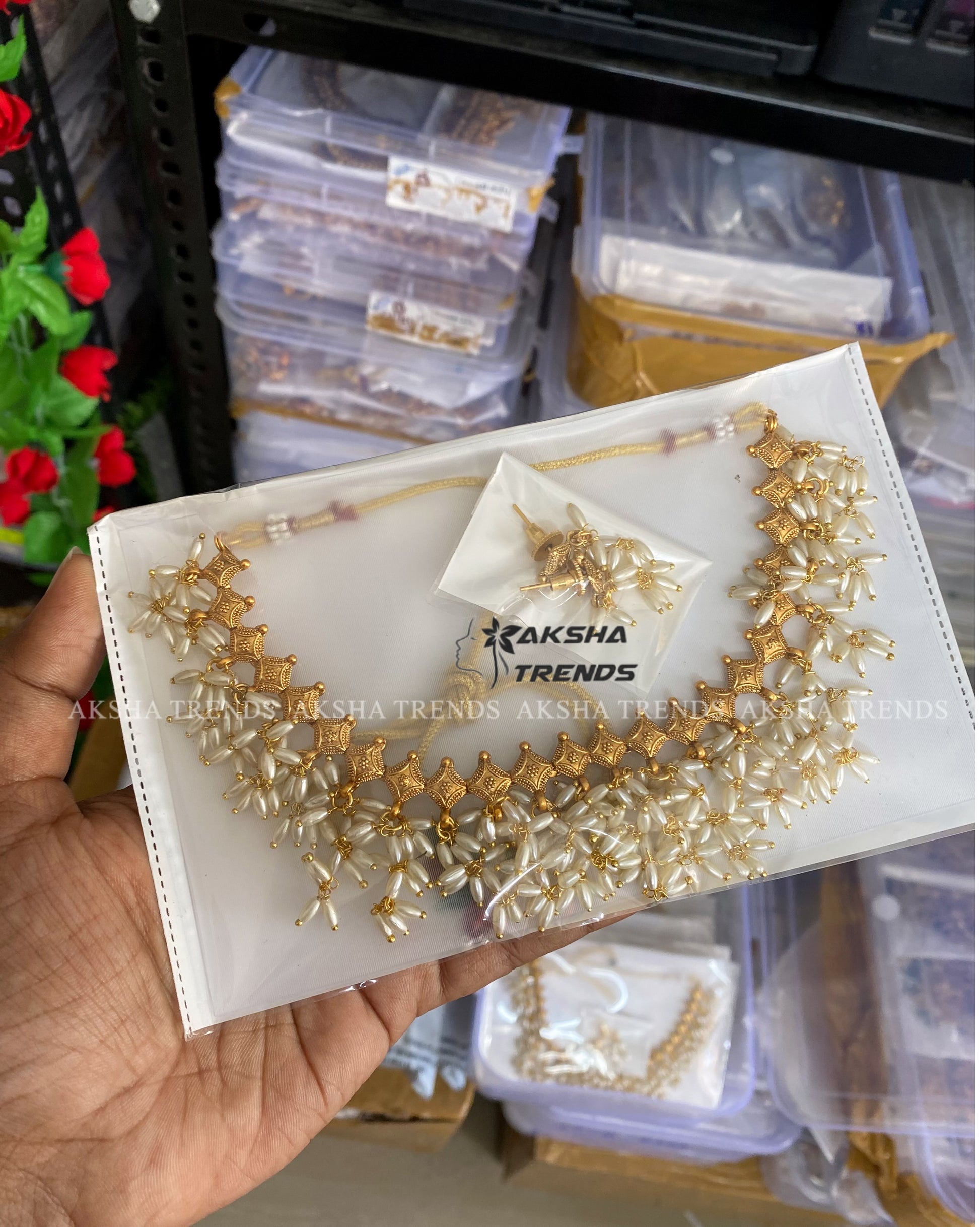 Rice pearl Guttapusalu Necklace Aksha Trends