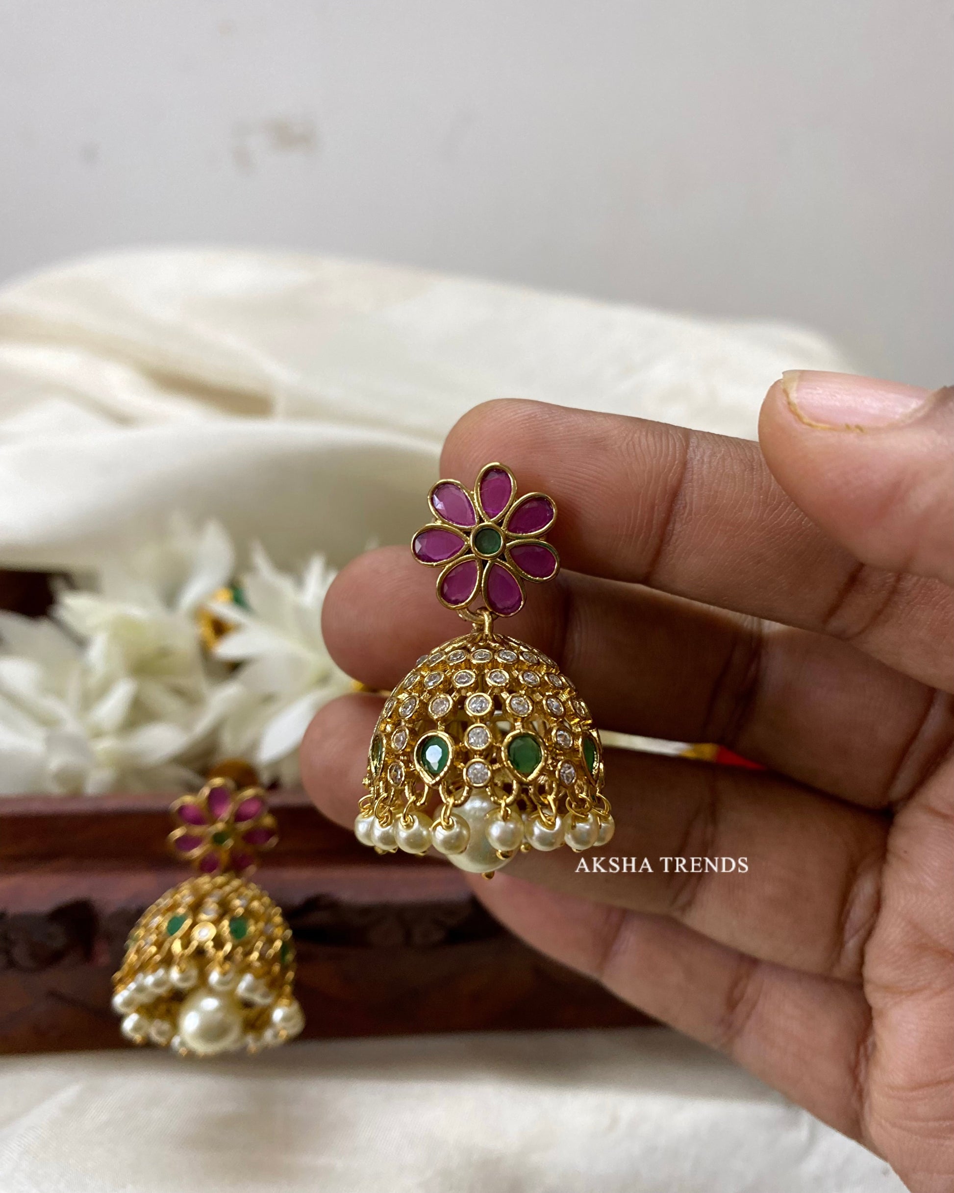 Floral diamond jhumka Aksha Trends