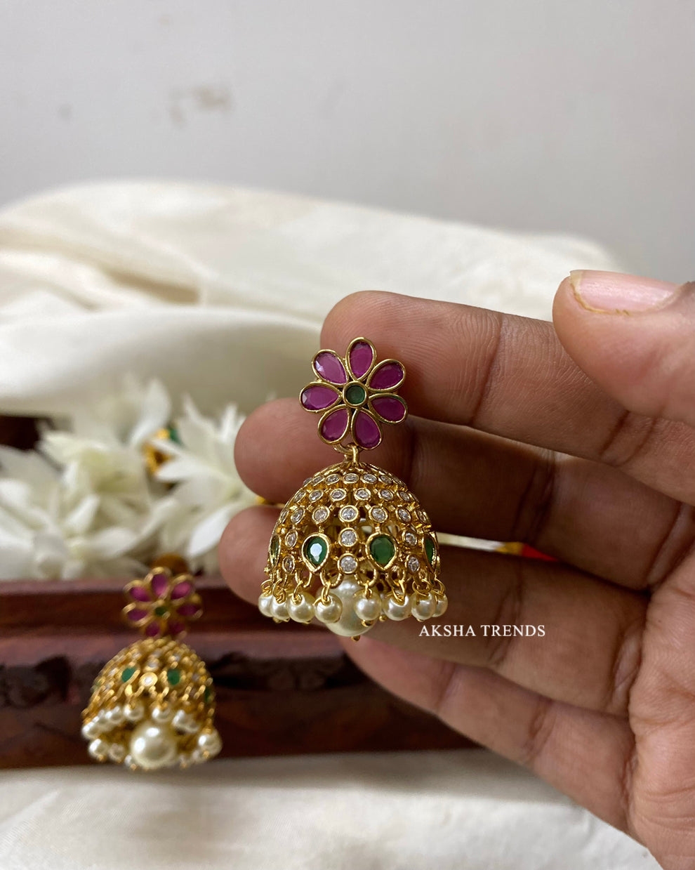 Floral diamond jhumka Aksha Trends 