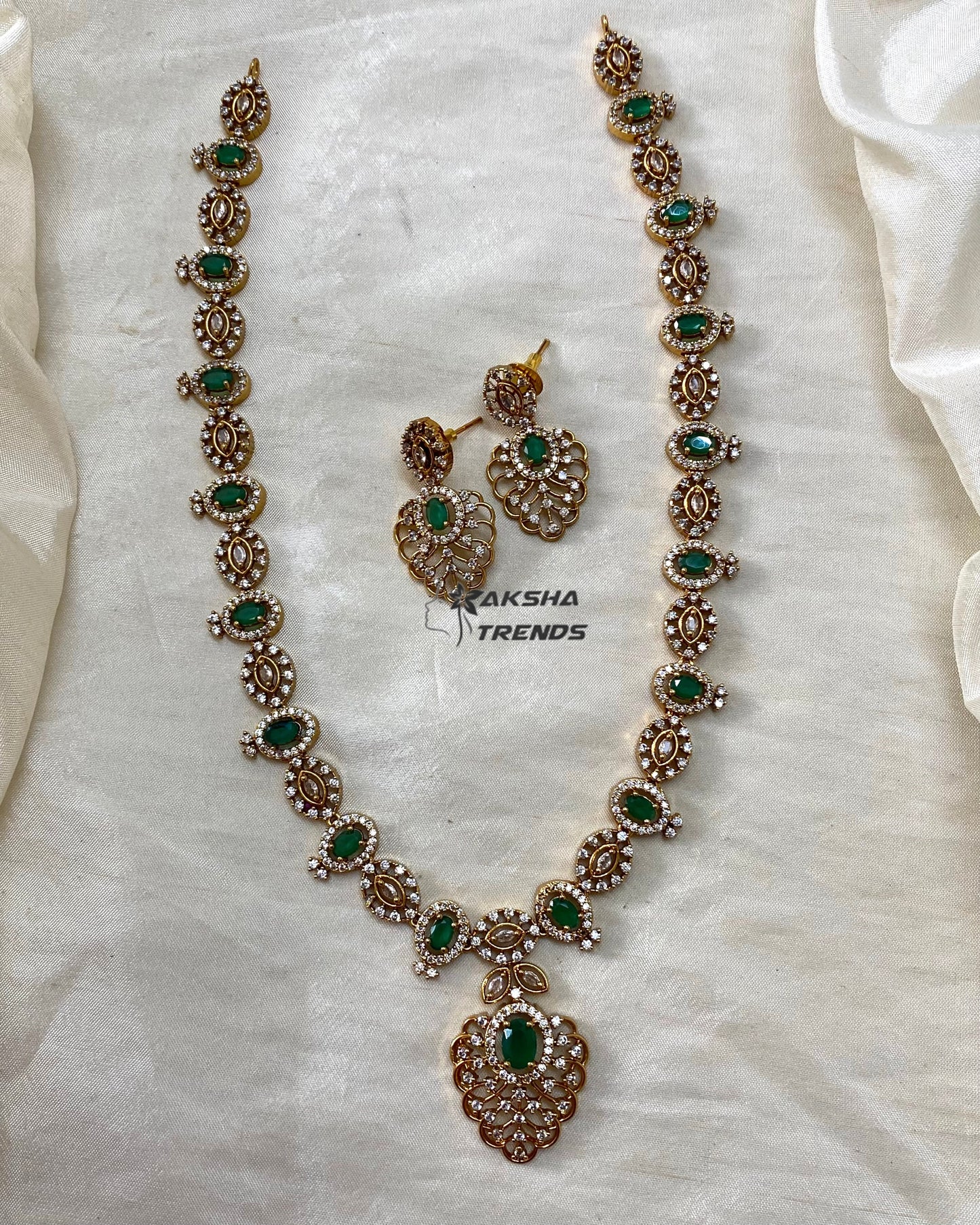 Floral diamond haram -Green Aksha Trends