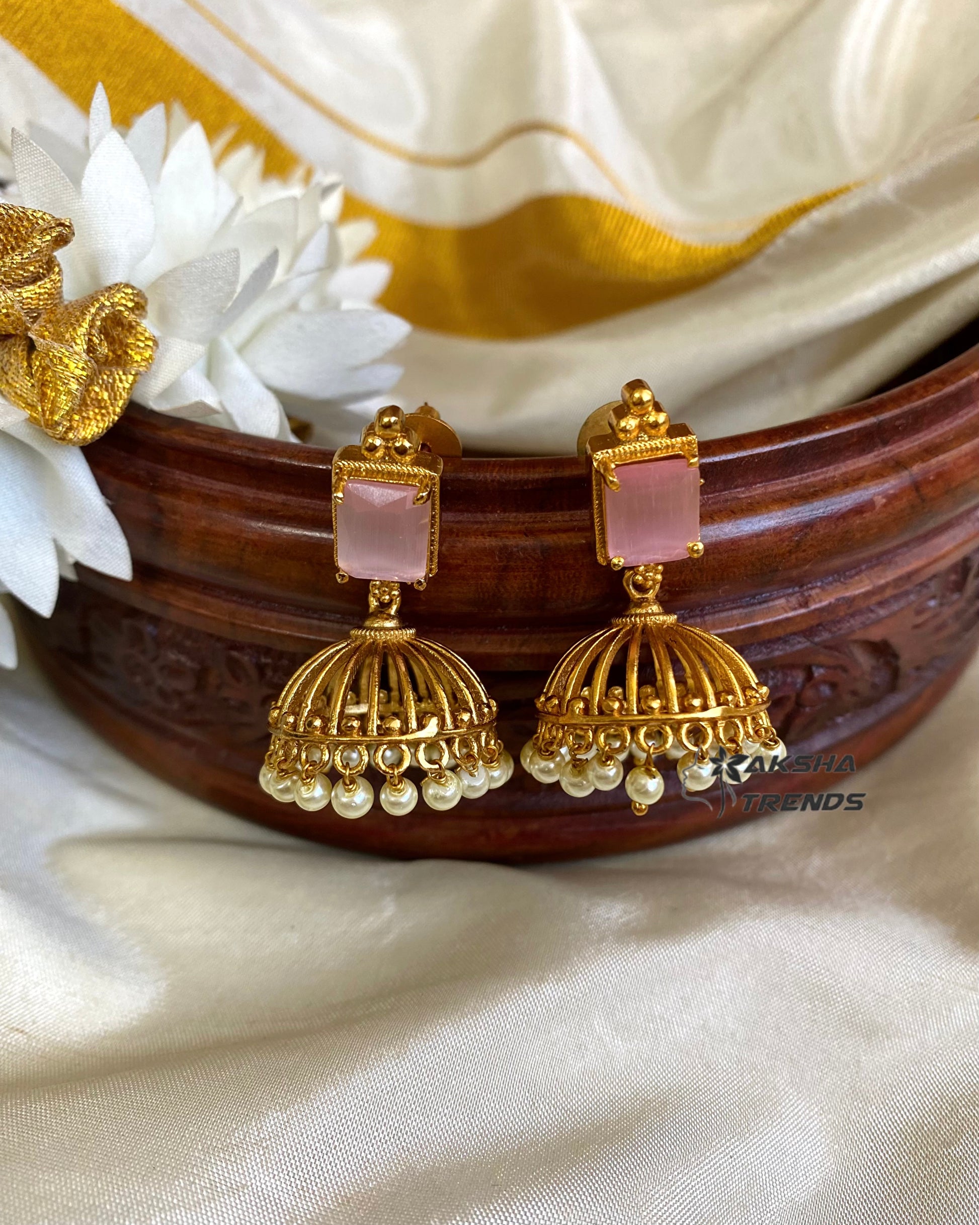 Pink stone jhumka Aksha Trends