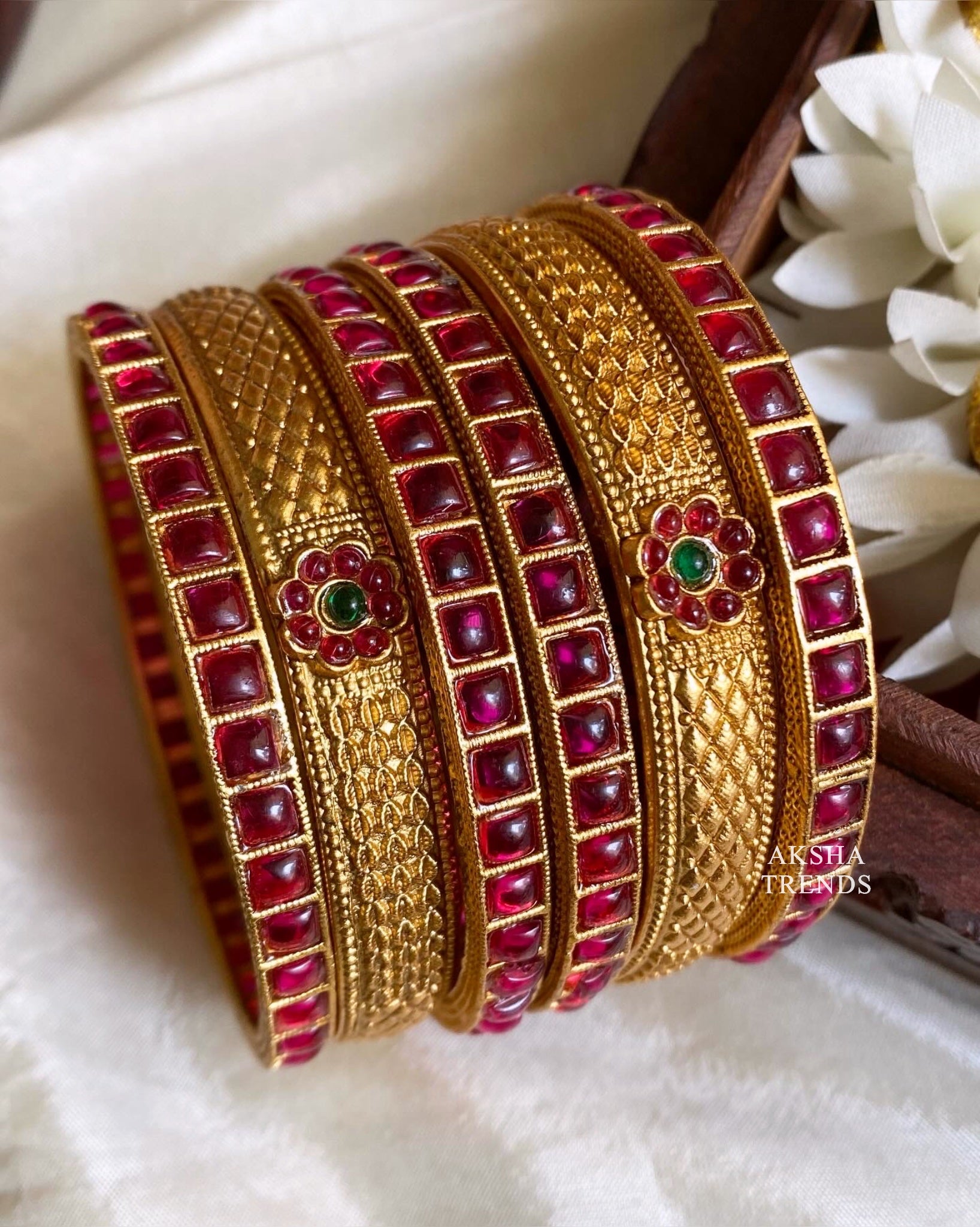 Bridal Bangles -Ruby stone (6pc) Aksha Trends