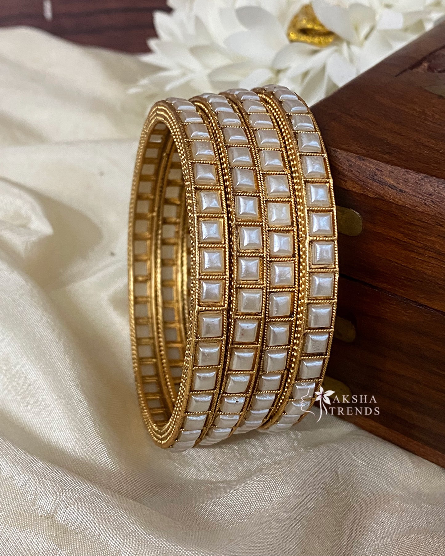 Kemp stone bangles -white Aksha Trends