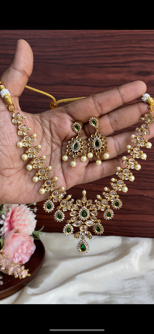 Pearl green diamond necklace Aksha Trends