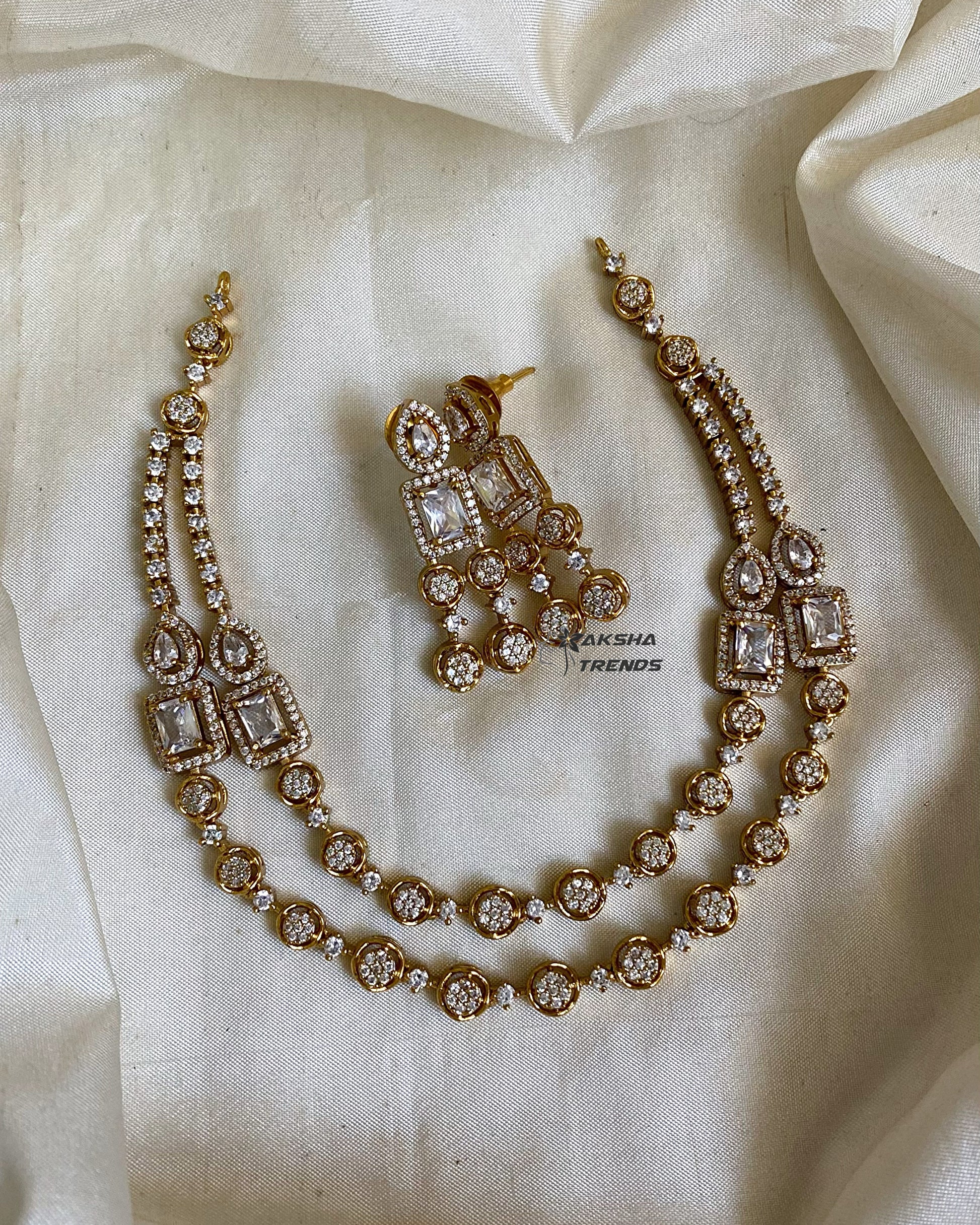 Party wear 2 layer diamond necklace Aksha Trends