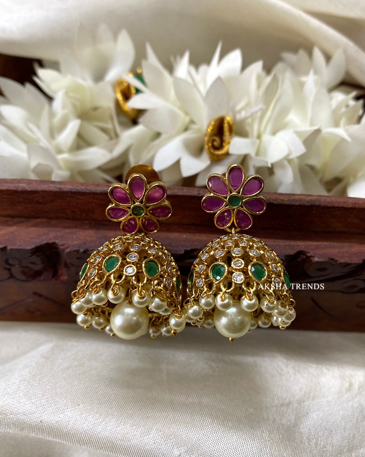 Floral diamond jhumka Aksha Trends