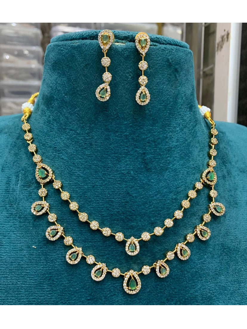 Party wear 2 layer necklace -Green Aksha Trends