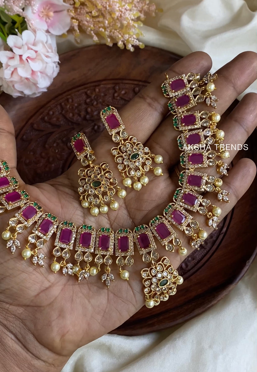 Ruby block diamond Necklace Aksha Trends