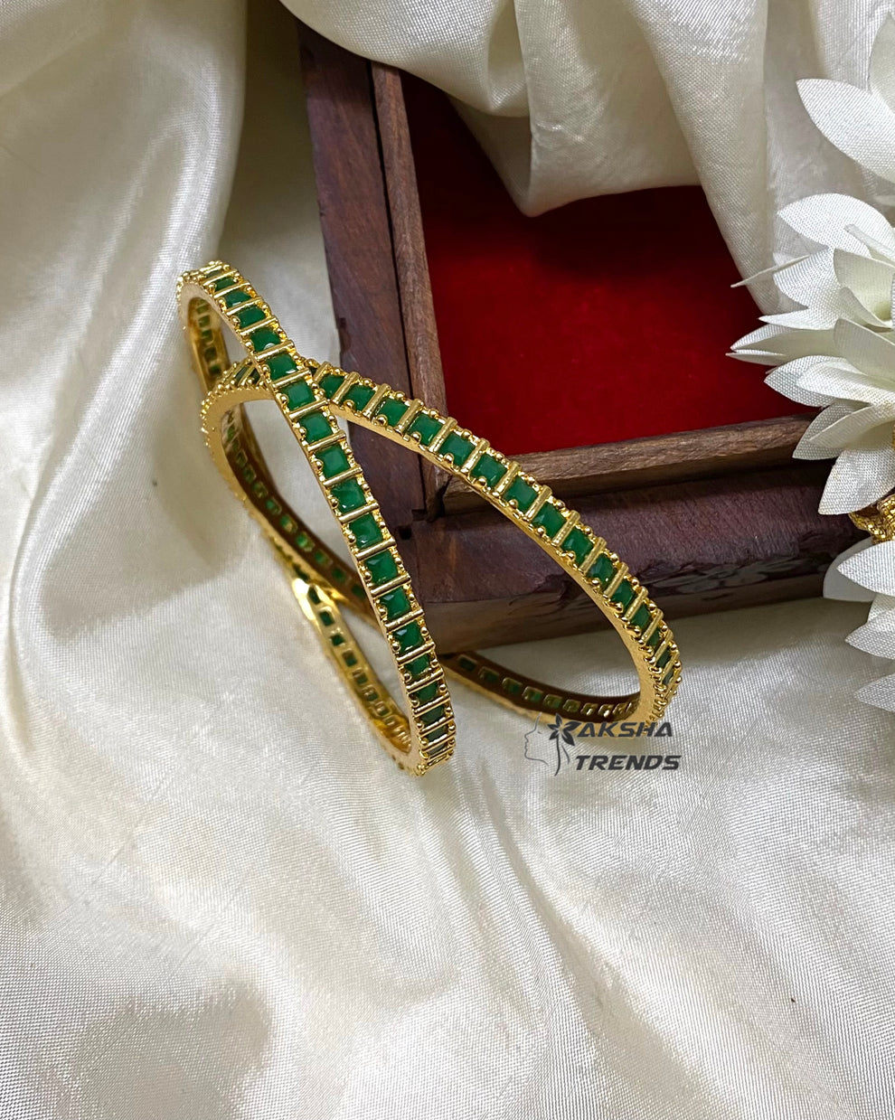 Premium block stone bangles (2pc) -Green Aksha Trends 