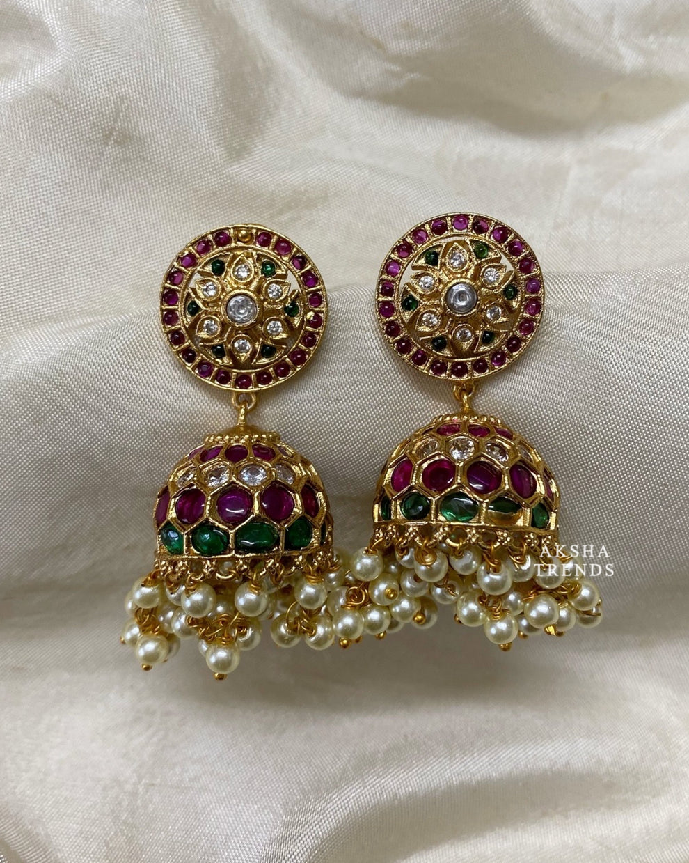 Bridal kempu Jhumkas Aksha Trends 