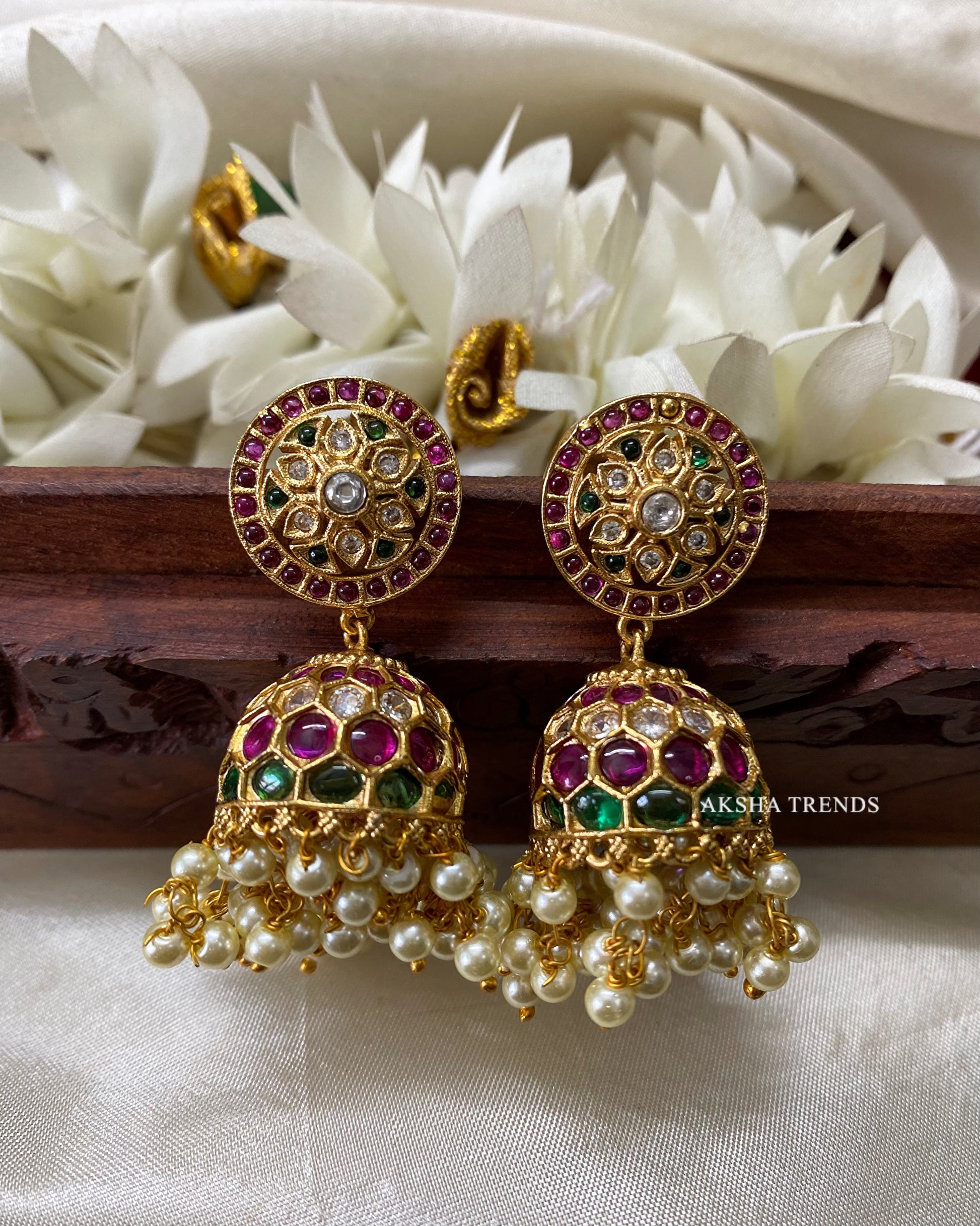 Bridal kempu Jhumkas Aksha Trends