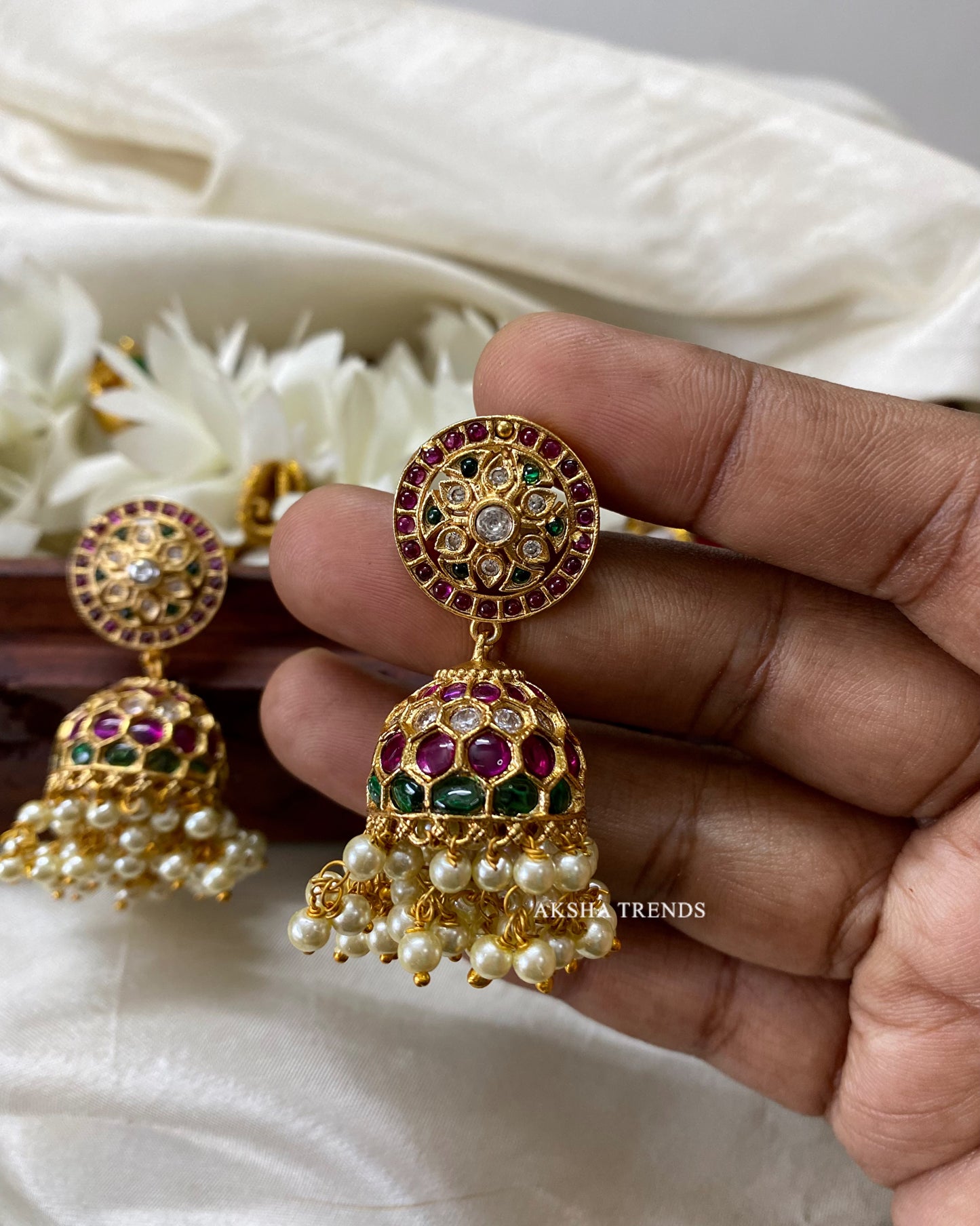 Bridal kempu Jhumkas Aksha Trends