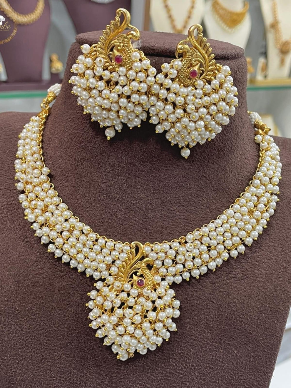 Cluster bead necklace-premium brassgold Aksha Trends 