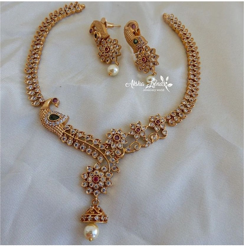 AD stone golden necklace Aksha Trends