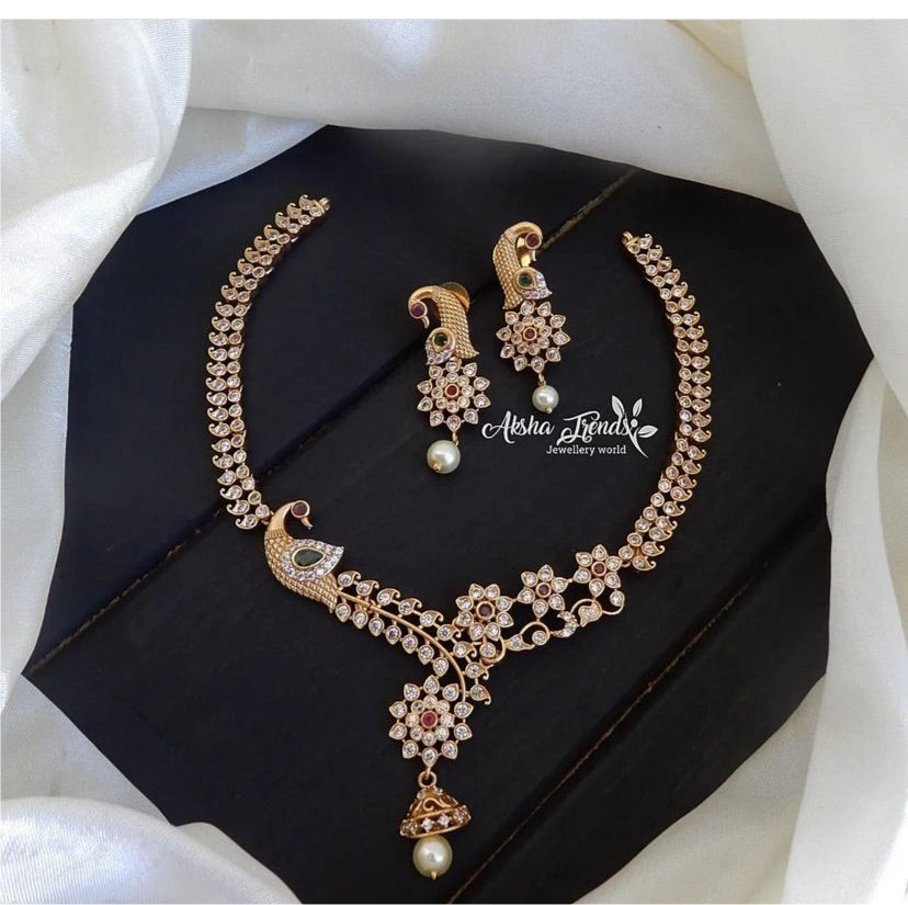 AD stone golden necklace Aksha Trends 