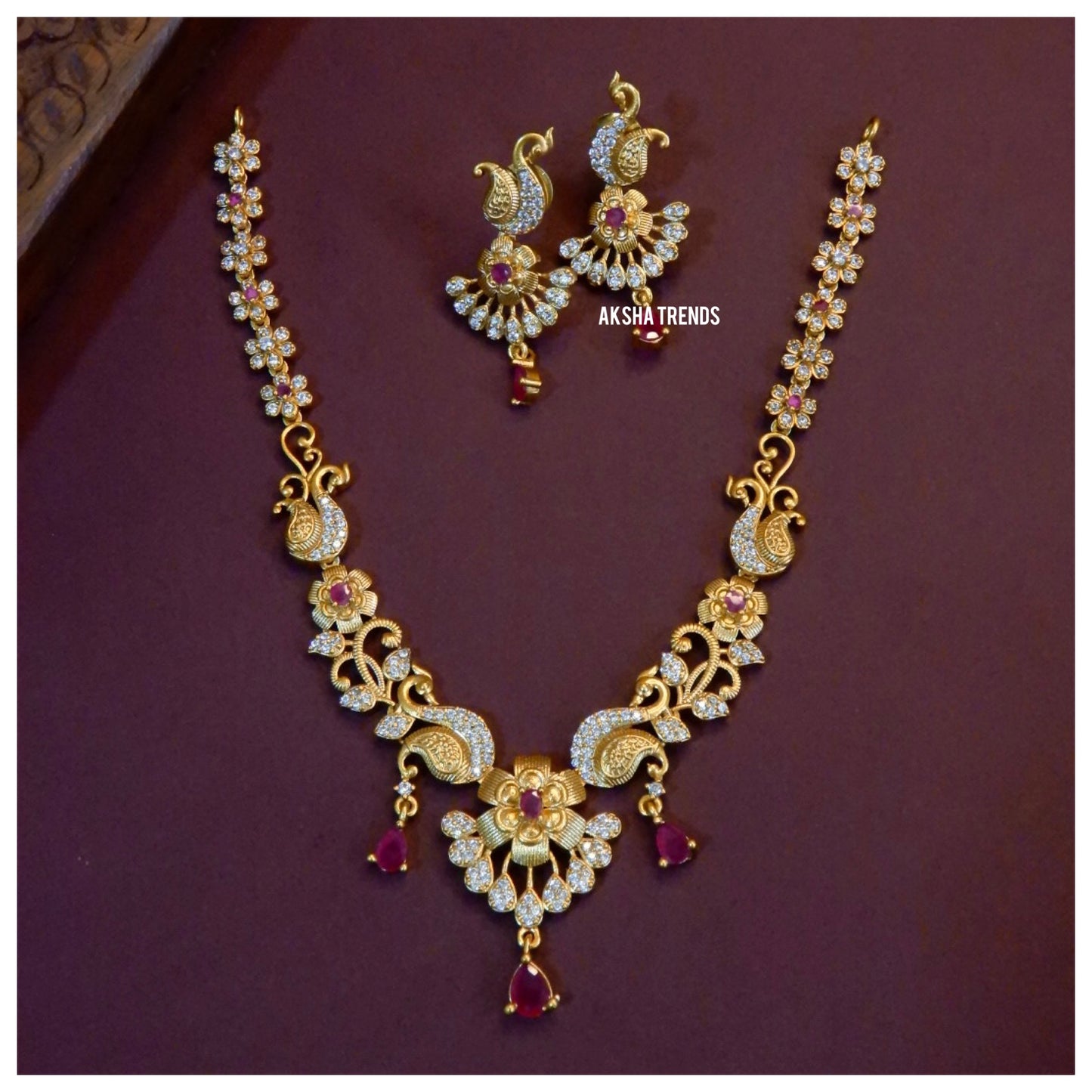 Floral AD premium necklace Aksha Trends