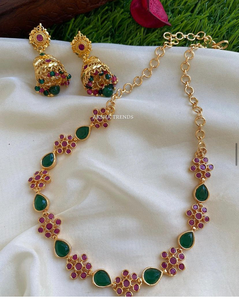 Goldplated premium emerald necklace Aksha Trends 