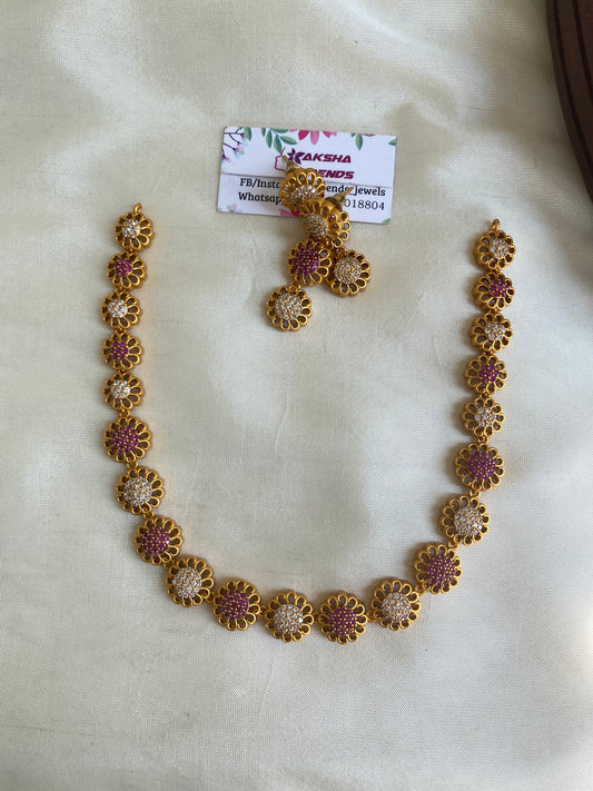 Golden floral AD necklace Aksha Trends