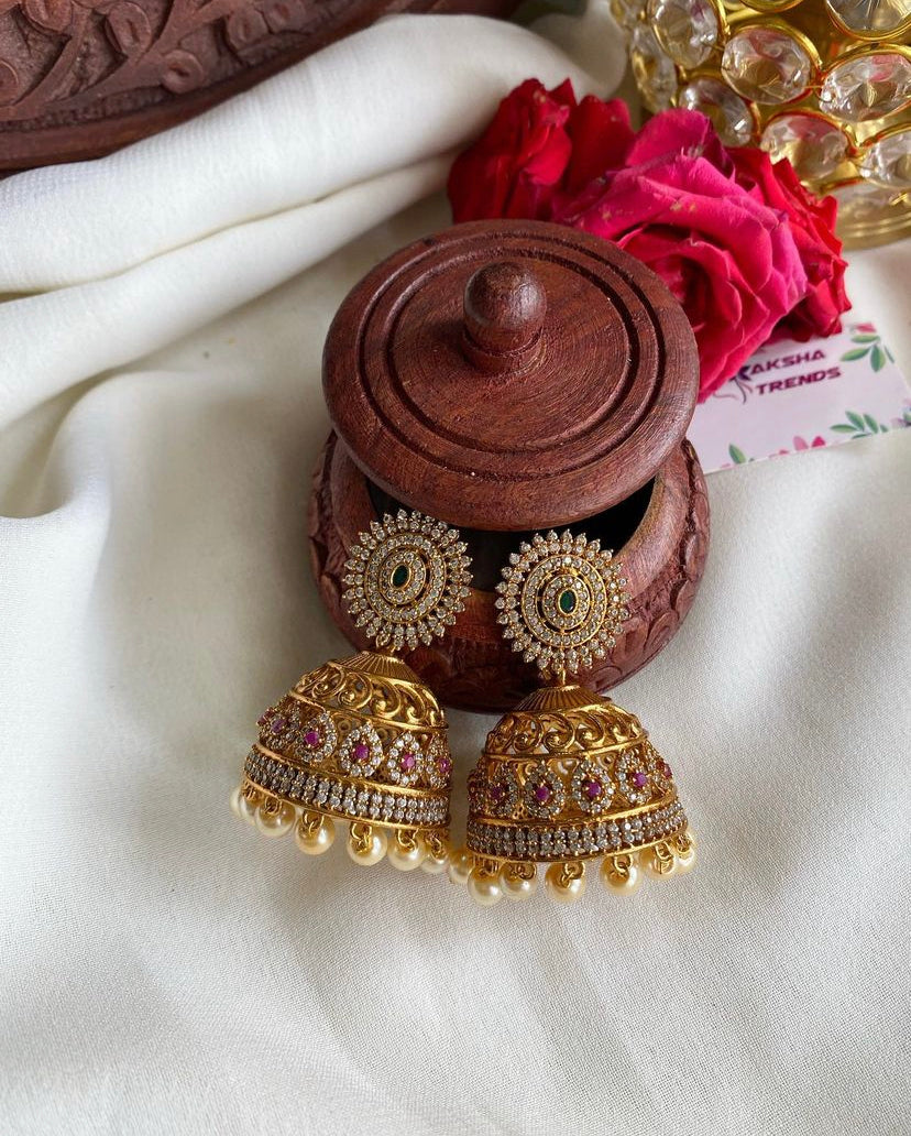 Big Premium American diamond jhumkas Aksha Trends